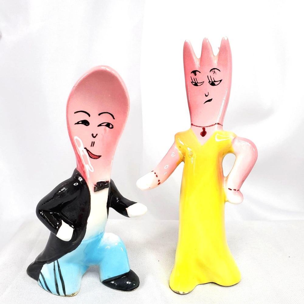VTG Anthropomorphic Dancing Fork & Spoon Salt & Pepper Shakers Japan 1950s
